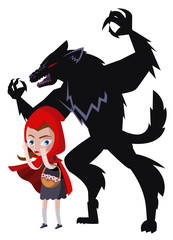 red hood with a basket and hungry werewolf