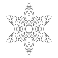 Round ornament for coloring books. Black, white pattern. Lace, snowflake