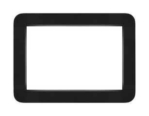 Modern black narrow wooden picture frame on white with clipping