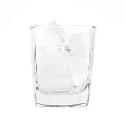 Empty glass of whiskey ice on a white background.