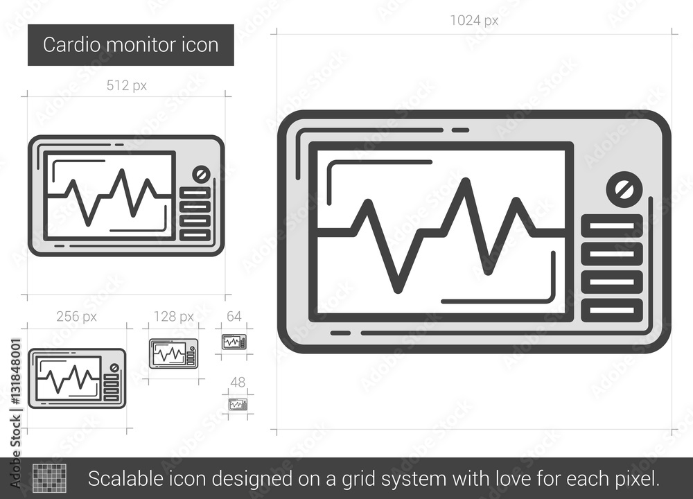 Sticker Cardio monitor line icon.