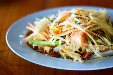Papaya salad with horse crab , Somtam, Thaifood famous