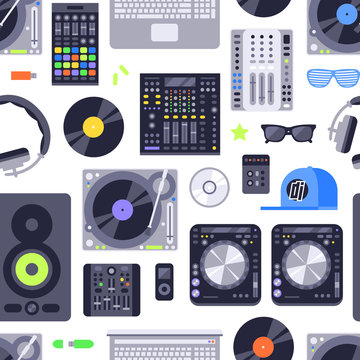 Music concept seamless pattern made with icons. Includes dj, rock, club and audio elements. EPS10 vector.