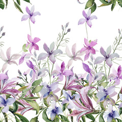 Naklejki  Wzór dzikich kwiatów, obraz na kolorowym tle