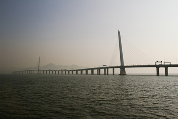 Fototapeta na wymiar Shenzhen bay bridge at sunset, connecting Hong Kong S.A.R. and mainland China