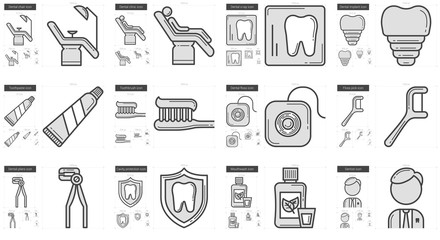 Stomatology line icon set.