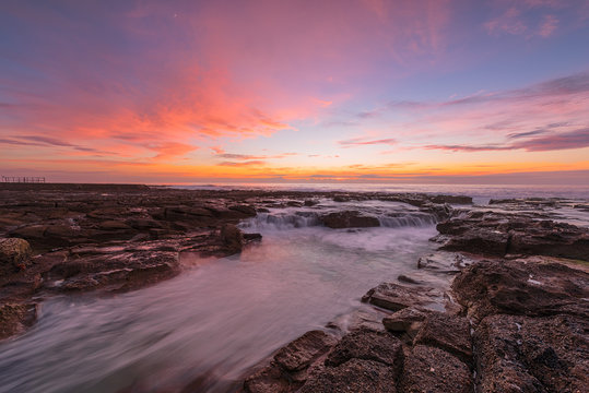Sunrise on the Bar Beach in Newcastle NSW Australia.