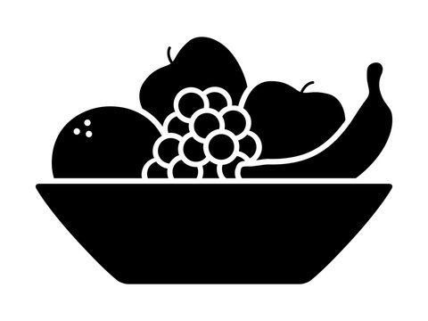 Bowl of fruit / fruits with orange, banana, grapes and apples flat icon for apps and websites
