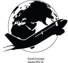 Airplane Travel Around the World  Icon, Vector Illustration EPS 10.