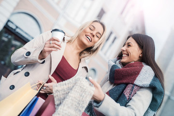 Young women shopping together