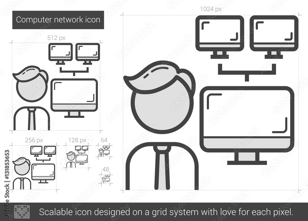 Poster computer network line icon.