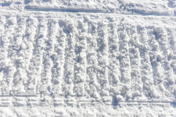 Snowmobile track marks on the snow, snow background