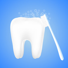 Tooth with a toothbrush and foam bubble.