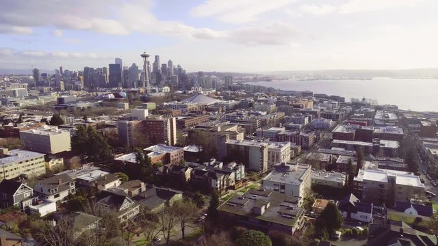 Seattle Cityscape Aerial Panorama Dolly Shot