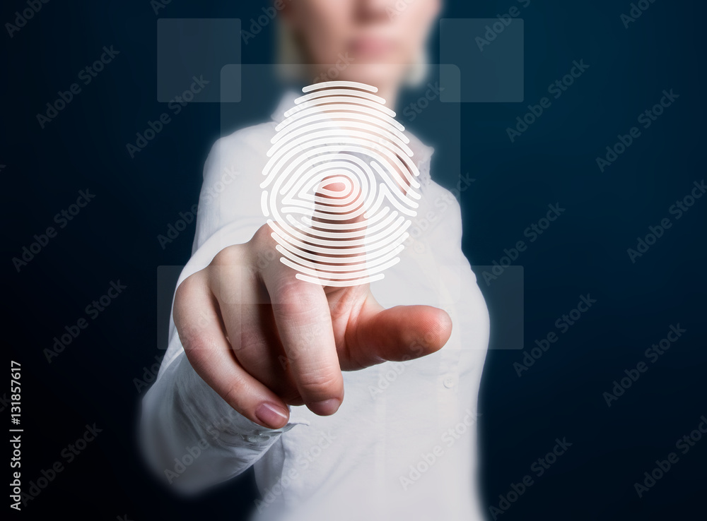 Poster business button fingerprint print security network.