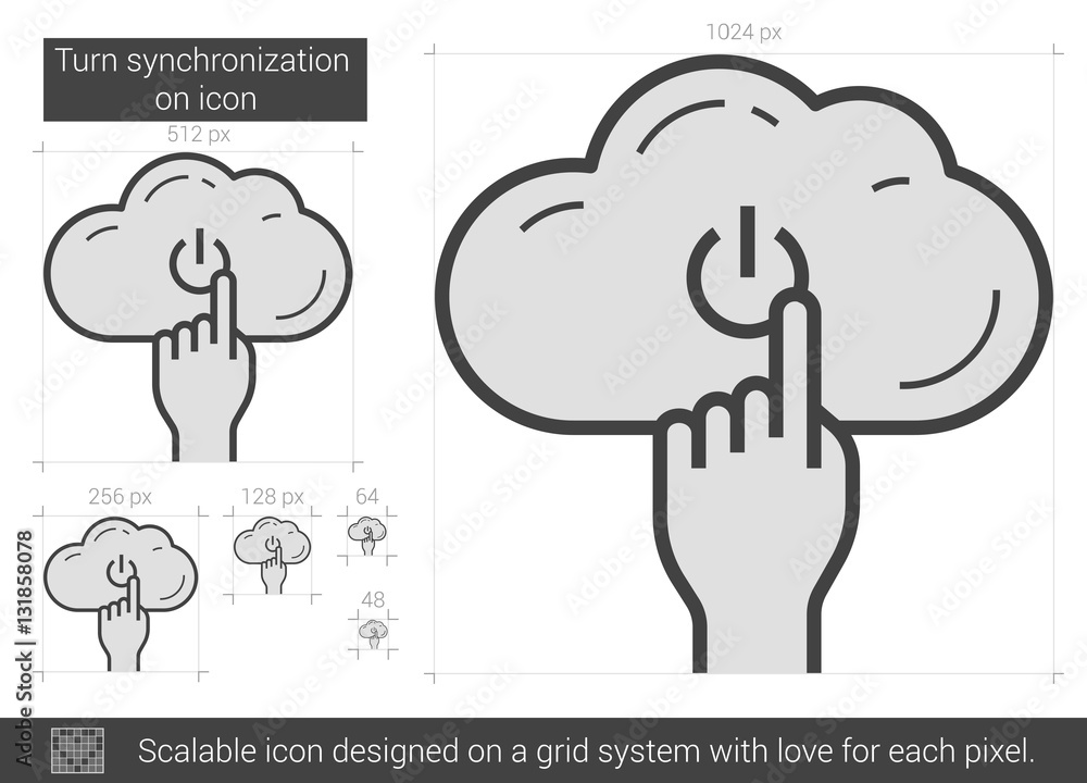 Poster turn synchronization on line icon.