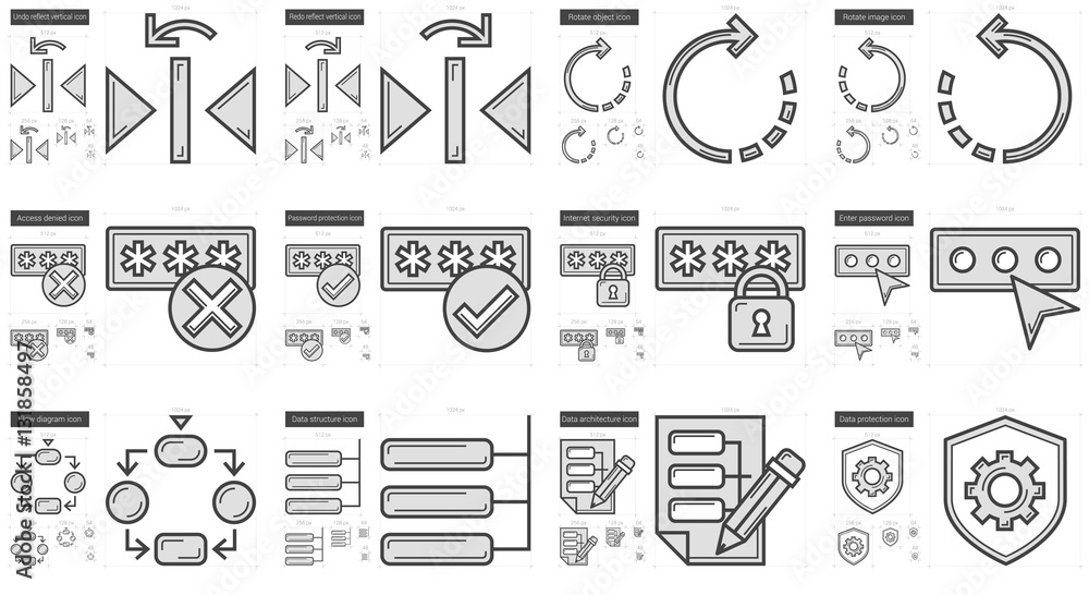 Poster content edition line icon set.