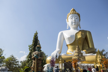 Big beautiful buddha statue sitting on the top of hill inside th © wareelak