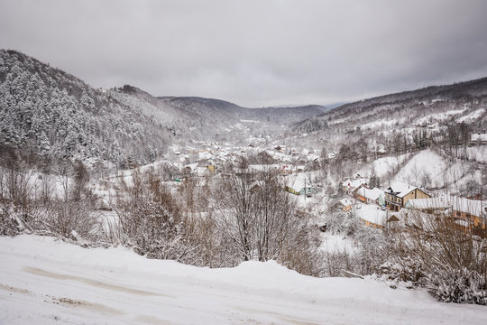Winter landscape of the romanian village