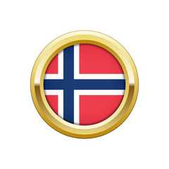 Obraz premium Round gold badge with Norwegian flag