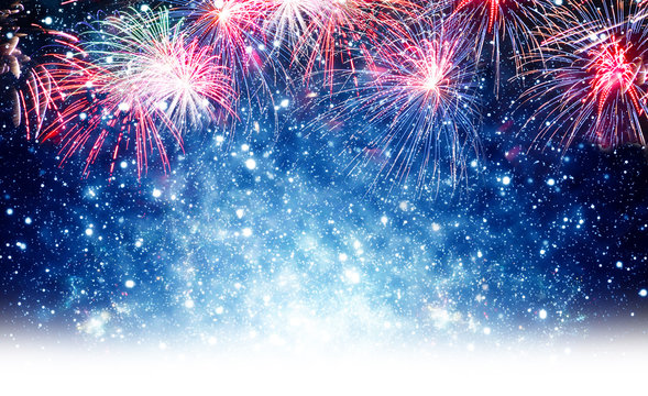Feuerwerk, blauer Hintergrund Silvester, Neujahr
