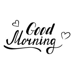 Hand written lettering Good morning made in vector. Hand drawn card, poster, postcard, t-shirt design. Ink illustration. Modern calligraphy.