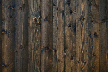 Background texture of dark brown planks closeup