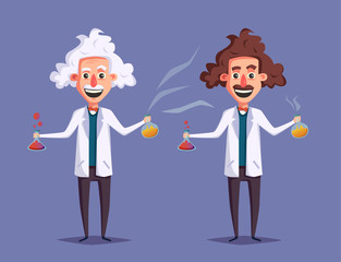 Crazy old scientist. Funny character. Cartoon vector illustration