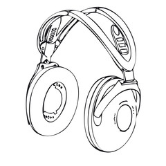 hand drawn black and white wireless headphone isolated on a white background