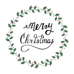 Hand drawn Lettering 'Merry Christmas' for winter greeting card, poster, invitation. Merry Christmas logo, badge, banner. Merry Christmas typography icon made in vector.