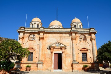 Fototapeta na wymiar Front view of the Agia Triada monastery, Crete.