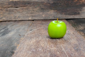 Green apple Close up  on wooden table  background