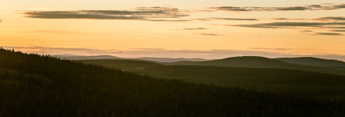 A beautiful landscape in the middle of arctic night in Finland