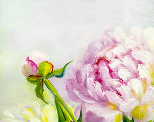 Pink and white peony background. Oil painting floral texture © Valenty