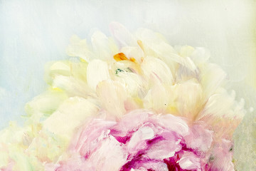 Pink and white peony background. Oil painting floral texture © Valenty