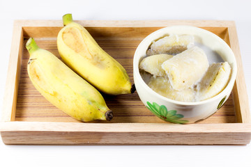 Banana in Coconut Milk. Traditional dessert of asian, Thai Food.