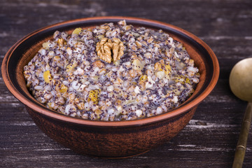 Bowl with kutia - traditional Christmas sweet meal in Ukraine, Belarus and Russia.