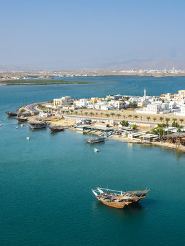 Oman, Ash Sharqiyah, Ad Daffah, view to seaport Sur and Blue Lagoon