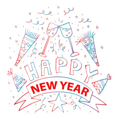 Happy new year in doodle style.