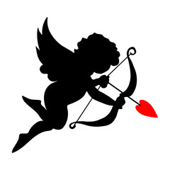 valentine cupid icon with arrow and wings. Vector.