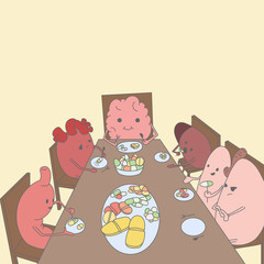 internal organs are sitting at the table and dinner tablets