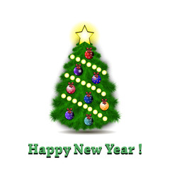 Happy New Year and decorated Christmas tree