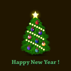 Happy New Year and decorated Christmas tree