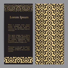Vector banners in black and gold colors.