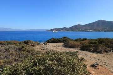 Kolokytha Bay and Island from Spinalonga Peninsula, Greece
