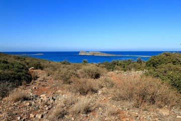 Kolokytha Bay and Island from Spinalonga Peninsula,Cr&egrave;te ,  Greece
