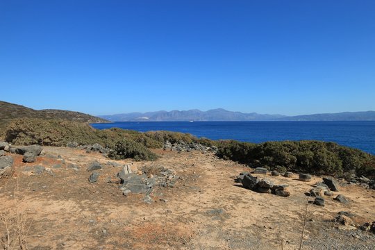 Kolokytha Bay and Island from Spinalonga Peninsula, Greece
