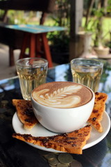 Hot Latte with Sweet Raisin Toast and Green Tea