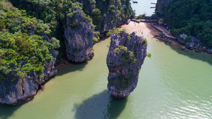 Obraz premium Aerial view of James Bond island and beautiful limestone rock formations in the sea, Thailand