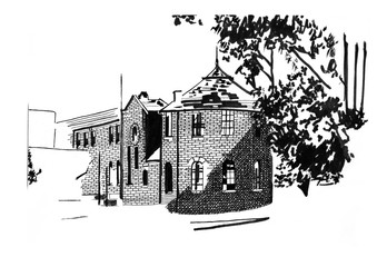 Terrace Building Black & White Line Drawing 